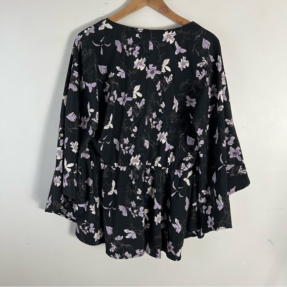 A Beautiful Soup Floral Black Kimono Top Blouse Size XL Flowy V-Neck Bohemian - Picture 5 of 9